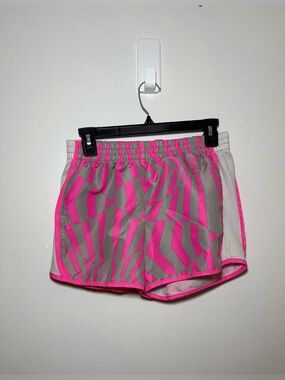 Danskin Women's Pink Gray Athletic Shorts Geometric Mesh Lined Drawstring Size S
